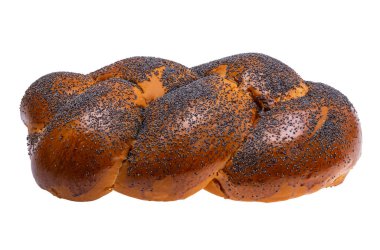 Beyaz arkaplanda izole edilmiş haşhaş tohumlu çörek