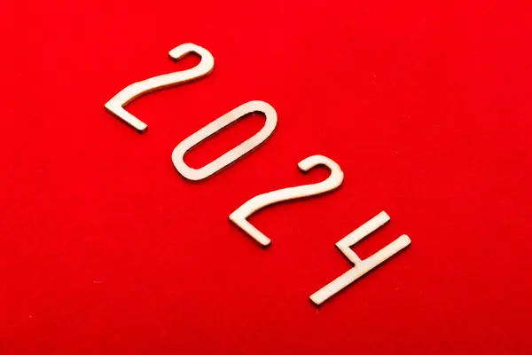 2024 Деревянные Номера Красном Фоне Лицензионные Стоковые Изображения