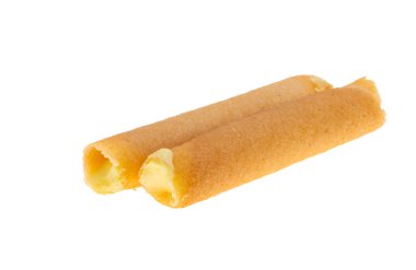 Beyaz arka planda limon kremalı waffle ruloları
