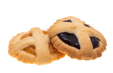 Beyaz arka planda izole edilmiş reçelli İtalyan kurabiyeleri