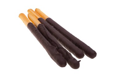 Grissini 'nin çikolatası beyaz arka planda izole edilmiş.