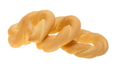 Beyaz arka planda izole edilmiş zeytinyağlı İtalyan kuru ekmeği.