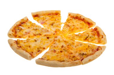 Beyaz arkaplanda izole edilmiş pizza