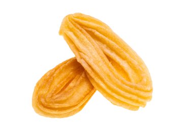 İspanyol Churros kızartılmış beyaz arka planda izole edilmiş.