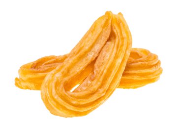 İspanyol Churros kızartılmış beyaz arka planda izole edilmiş.