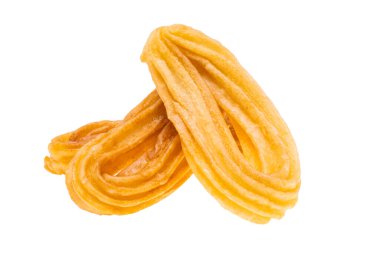 İspanyol Churros kızartılmış beyaz arka planda izole edilmiş.