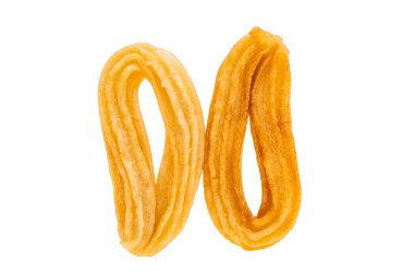İspanyol Churros kızartılmış beyaz arka planda izole edilmiş.