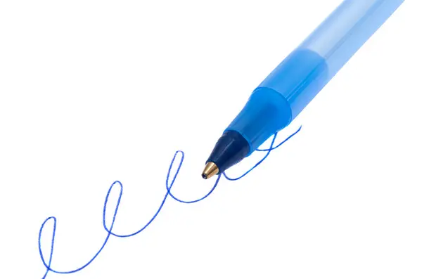 Penna Blu Isolata Sfondo Bianco — Foto Stock