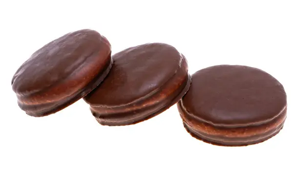 Sandwich Biscuit Chocolat Dans Glaçage Chocolat Isolé Sur Fond Blanc Photos De Stock Libres De Droits