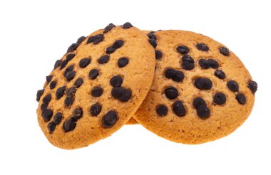 Beyaz arka planda izole edilmiş çikolata damlalı kurabiyeler