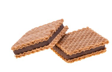 chocolate square wafers isolated on white background