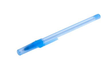 Beyaz arkaplanda mavi kalem izole edildi