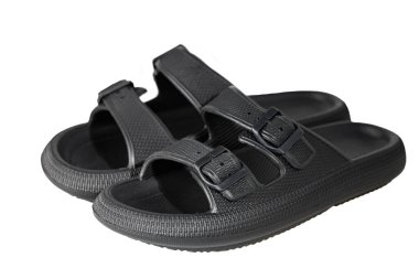 Siyah parmak arası terlikler beyaz arkaplanda izole edildi