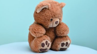 yumuşak oyuncak ayı mavi arka planda