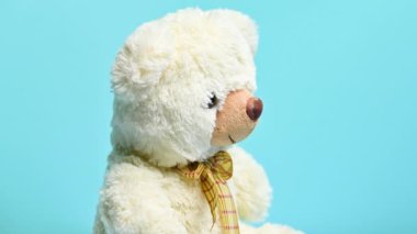 yumuşak oyuncak ayı mavi arka planda