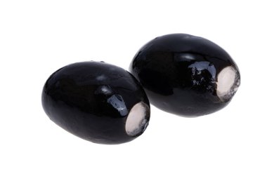 black olives stuffed with cheese isolated on white background