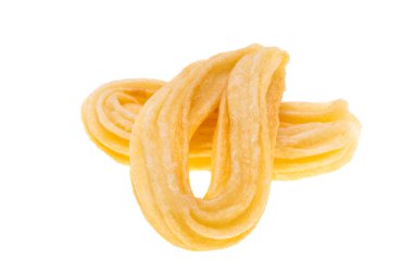 Beyaz arka planda İspanyol churros kurabiyeleri