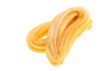 Beyaz arka planda İspanyol churros kurabiyeleri