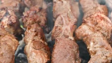 Şişte ızgara yapılan et videosu.