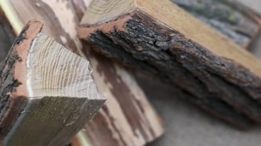 background of chopped firewood close up
