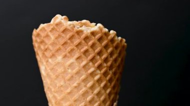 ice cream in a waffle cone on a black background