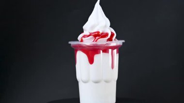 Amerikan dondurmasının meyve şuruplu bir bardaktaki videosu.