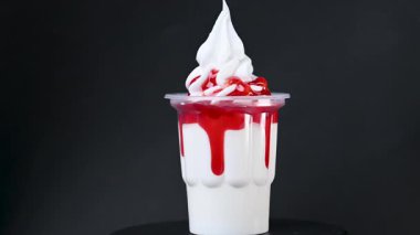 Amerikan dondurmasının meyve şuruplu bir bardaktaki videosu.