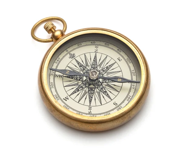 Vintage Kompass Isolerad Vit Bakgrund Stock Fotografie