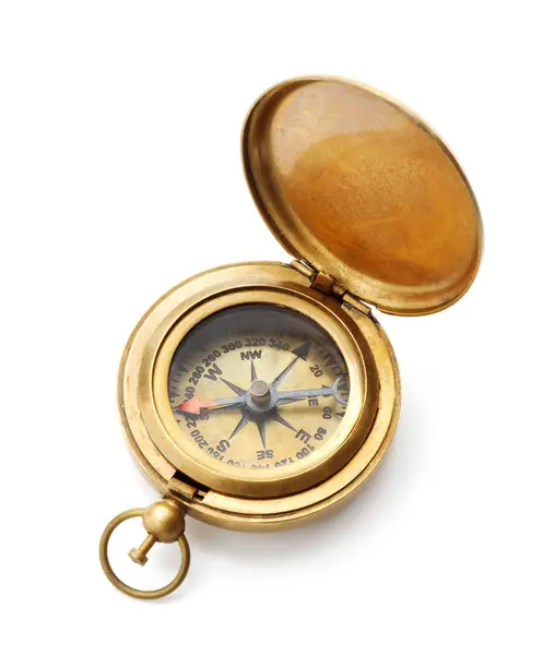 Vintage Kompass Isolerad Vit Bakgrund Stockbild