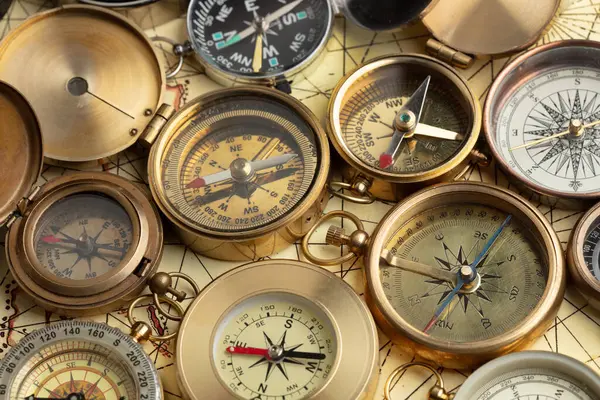 Many Different Compasses Old Map — Stock Photo, Image