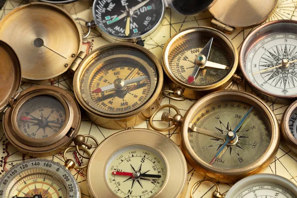 Many Different Compasses Old Map Stock Image