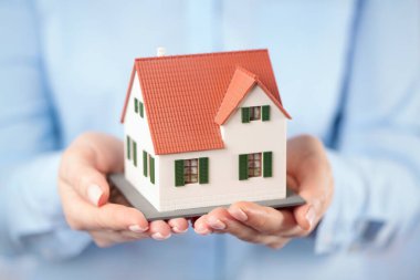 Ellerinde küçük oyuncak ev