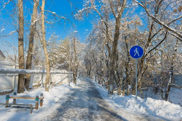 Pusta Ścieżka Zdrowia Terrenkur Parku Zimą Almaty Kazachstan — Zdjęcie stockowe