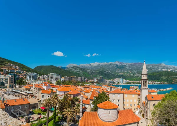 Telhados Vermelhos Cidade Velha Budva Vista Antiga Cidadela Montenegro — Fotografia de Stock