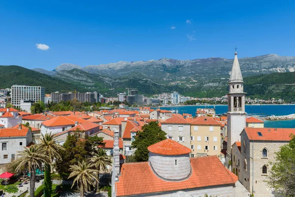 Czerwone Dachy Starego Miasta Budvie Widok Starożytnej Cytadeli Czarnogóra — Zdjęcie stockowe