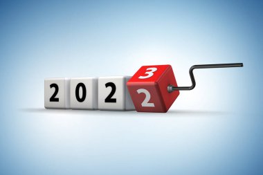 Yılı 2022 'den 2023' e değiştirme kavramı - 3D oluşturma