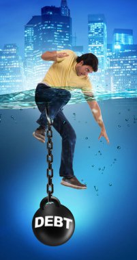 Borç ve borç konsepti içindeki genç öğrenci.