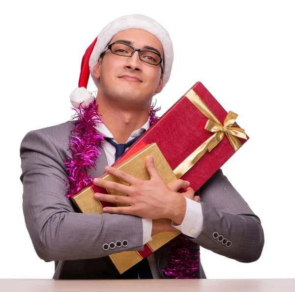 Der Junge Geschäftsmann Feiert Weihnachten Amt — Stockfoto