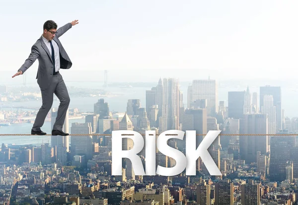 Businessman Risk Concept Walking Tight Rope — Fotografia de Stock