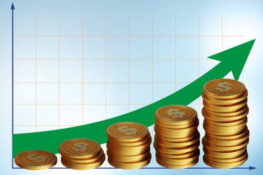 Büyümeyi gösteren madeni paralarla yapılan ilüzyon - 3d görüntüleme