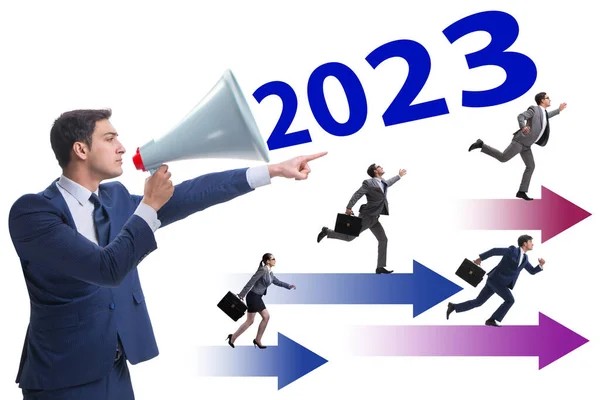 Hombre Negocios Con Altavoz Concepto 2023 Años —  Fotos de Stock
