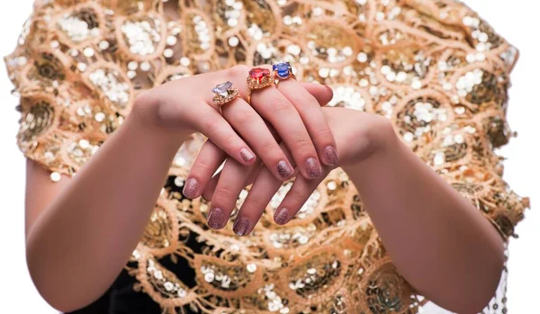 Mãos Com Anéis Jóias Conceito Moda — Fotografia de Stock