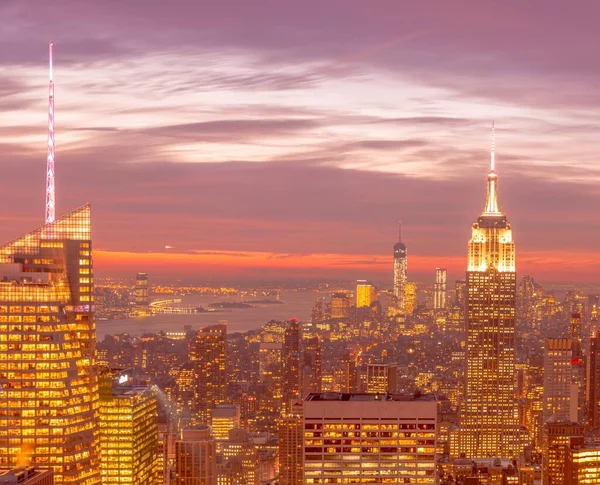 Pohled New York Manhattan Během Západu Slunce — Stock fotografie