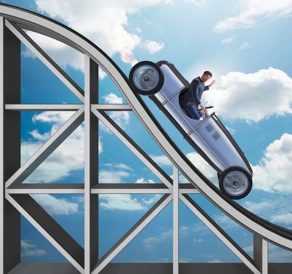 Businessman Driving Sports Car Roller Coaster — Stock Photo, Image