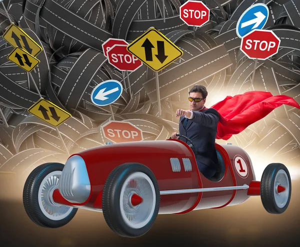 Superbohater Biznesmen Jazdy Rocznika Roadster — Zdjęcie stockowe
