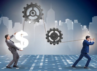 İş adamı mekanizmasını çeker ve dolar toplar.