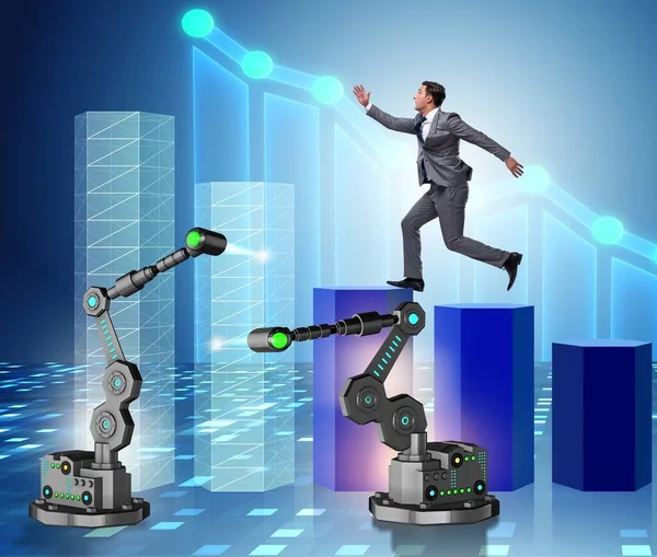 Businessman Walking Chart Supported Robotic Arm — Stock Photo, Image