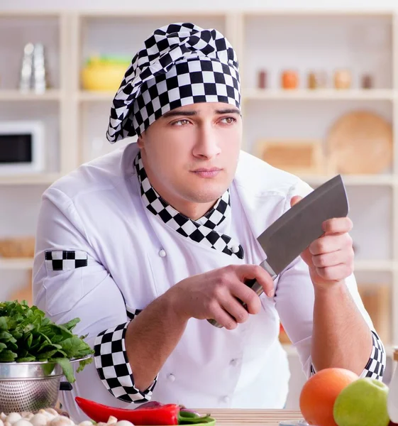 Jeune Cuisinier Masculin Travaillant Dans Cuisine — Photo