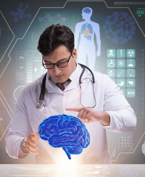Den Manliga Läkaren Med Hjärnan Medicinska Begrepp — Stockfoto