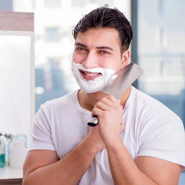 Young Handsome Man Shaving Morning — Stock Photo, Image